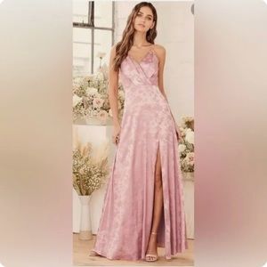 Lulu's Dress Radiant Refinement Dusty Rose Satin Jacquard Maxi Dress
